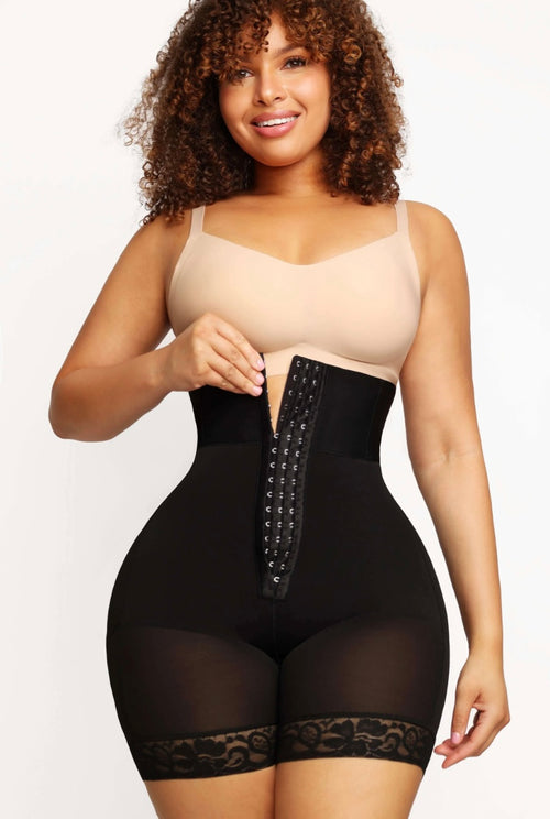 Black 3-bones Triple-breasted High-waisted Elastic Body Butt Lifter